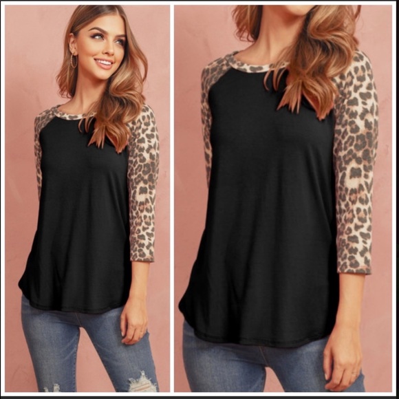 LEOPARD 3/4 LENGTH SLEEVES W/BLACK SHIRT RAGLAN - Picture 4 of 4
